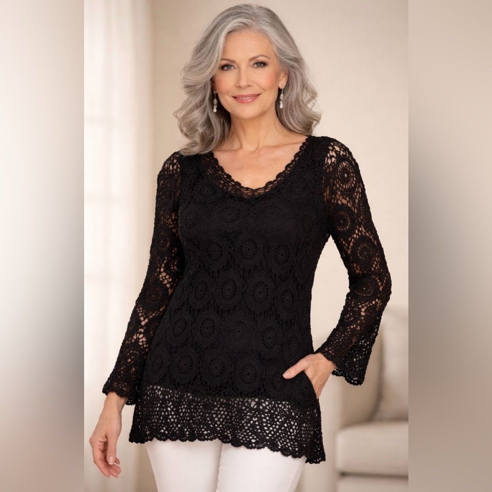 Black Crochet Sweater. With Black Camisole